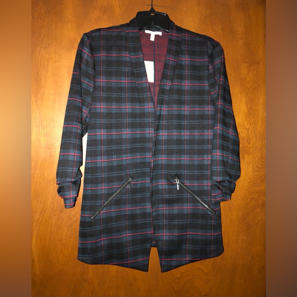 Maurices plaid open front blazer size M NWT